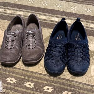 Skechers Women's Slip-On Shoe in Navy and Tan - 2 pair for one price.